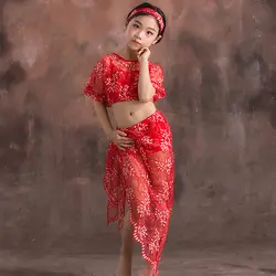 Костюмы для танца живота для девочек, сексуальный кружевной топ в цыганском стиле, юбка в индийском стиле, костюм для танца живота, одежда