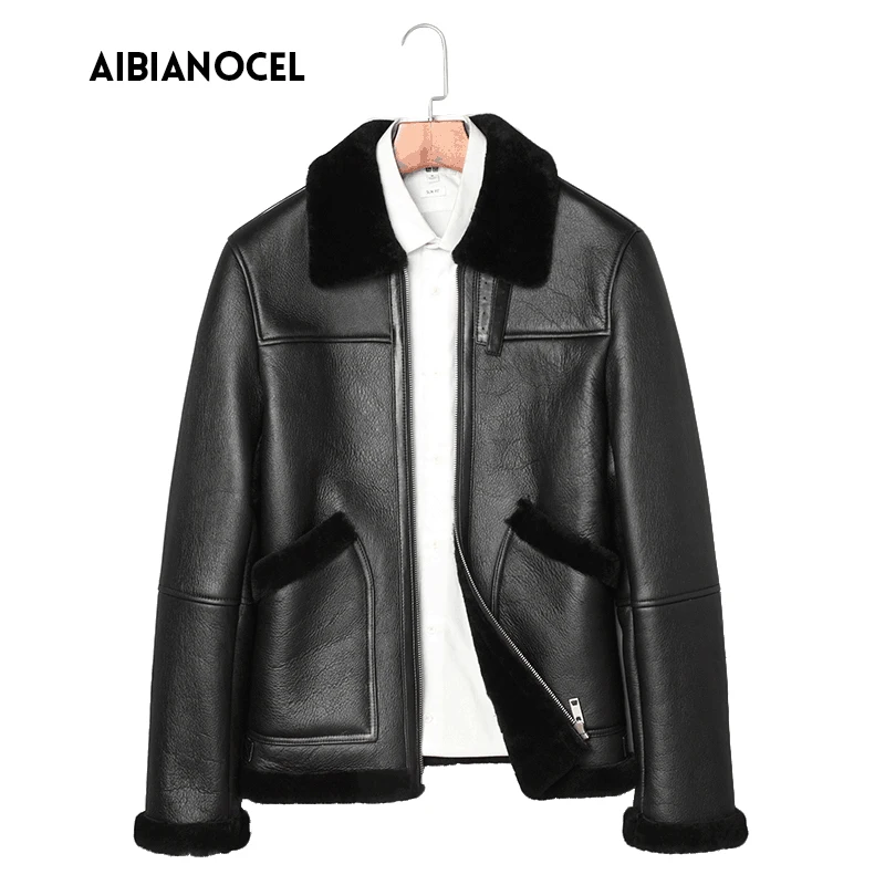 Высокое качество Дубленки пальто Для мужчин Кожаная куртка Для мужчин Зимние Модные Стиль Для мужчин Натуральная кожаные пальто шерстяная