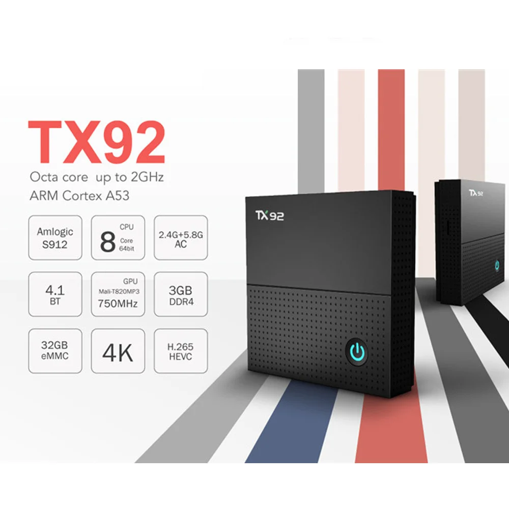 Новое поступление TX92 Android 7 1 tv box Amlogic S912 DDR4 RAM 3 ГБ ROM 32G/64G KD плеер предустановленный