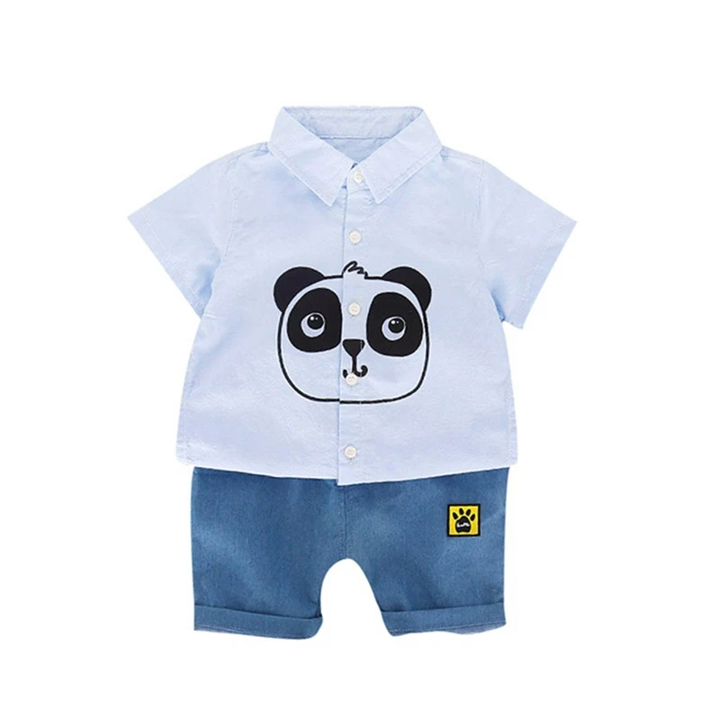 

Boy's Sets 2Pcs Summer Kids Boys Shirt Pants Set Lovely Panda Shirt Casual Denim Pants Boy Clothes Set Summer