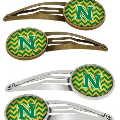 Carolines Treasures CJ1059-NHCS4 Letter N Chevron Green & Gold Barrettes Hair Clips Set of 4 (1)
