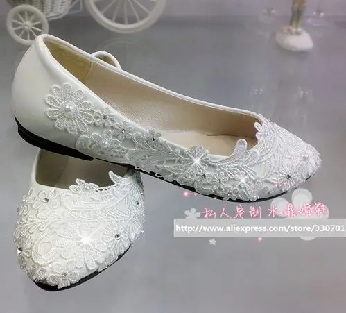 ФОТО Wedding shoes brides flat heel lace handmade female ladies summer spring wedding shoes no heel TG277 ready in stock