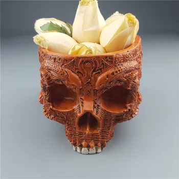 

MRZOOT Resin Craft Statues For Decoration Skull Brown Skeleton Flowerpot Fruit Plate Container Storage Ashtrays