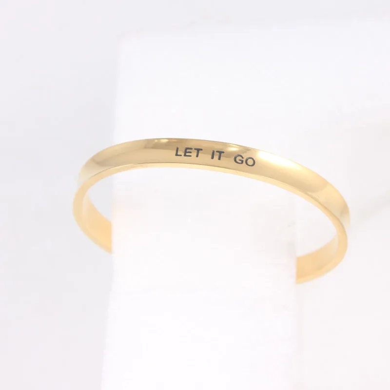 

LET IT GO 316L Stainless Steel Bangle Inspirational Quote Cuff Bangles Mantra Bracelets for Women Christmas Gift