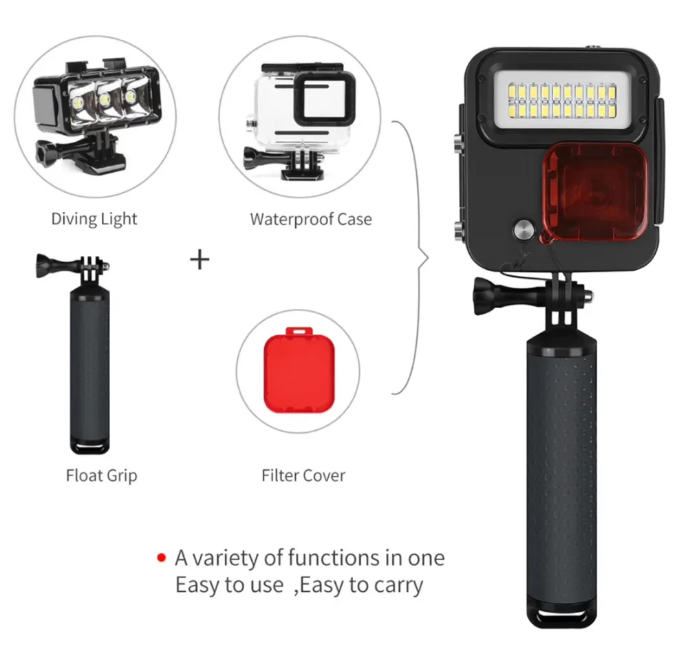 Camera Accessories Go Pro 4 Diving LED light with waterproof housing For Gopro Hero 4 GoPro 5 6 EKEN H9Plus H6s H5s plus H7s h8r