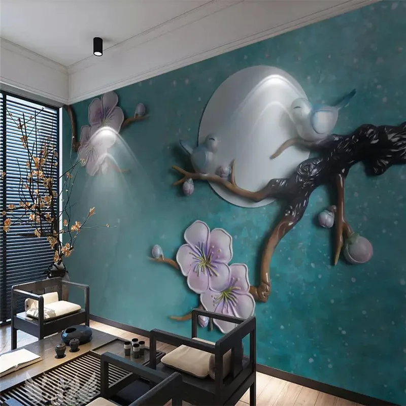 

Chinese stereo flower and bird TV background wall professional production mural wholesale wallpaper custom poster photo wall