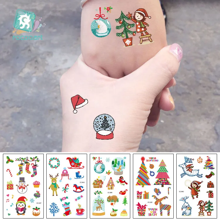 

Christmas Cartoon Kid's Tattoo Waterproof Temporary Tattoos Sticker Santa Claus Elk Christmas Tree Pattern Fake Snowman Tattoo.