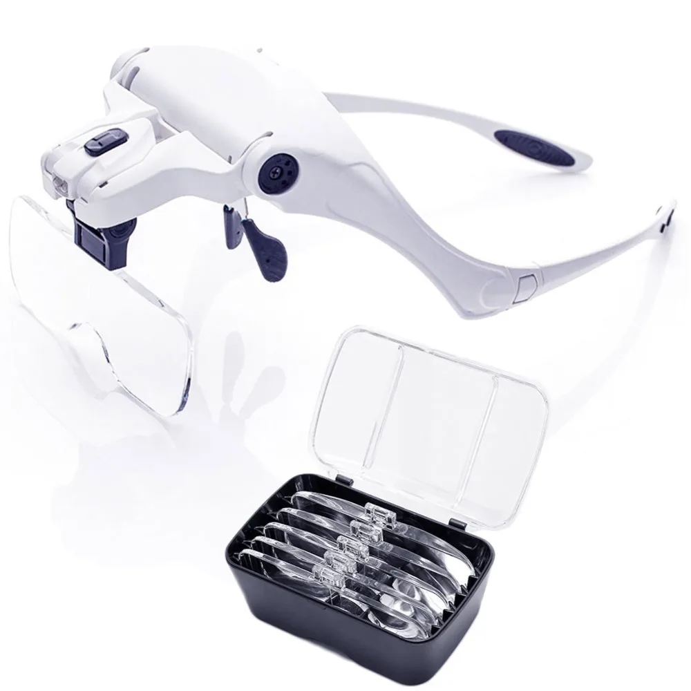 Magnifying Glasses LED Light Lamp Head Loupe Jeweler Headband Magnifier Eye Glasses Optical Glass Tool Repair Reading Magnifier
