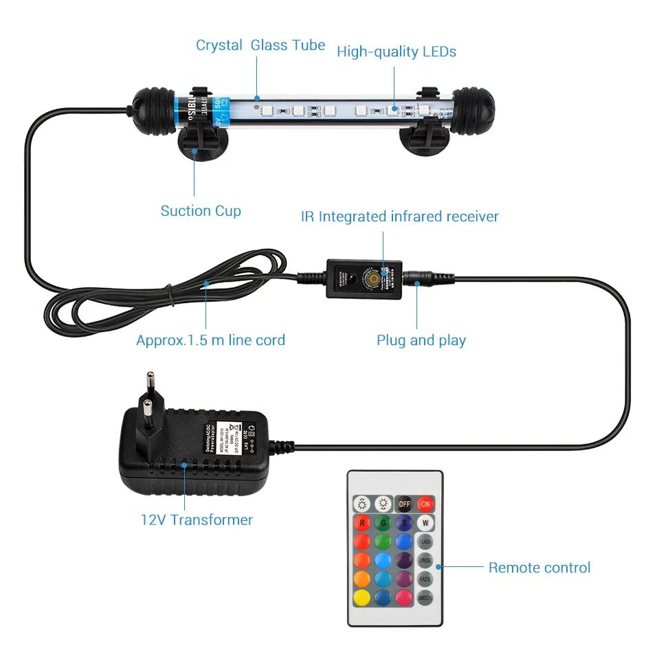 NICREW 100 V-240 V Погружной светодиодный аквариумный светильник 5050 SMD светодиодный бар Водонепроницаемый светильник 18-48 см подводный аквариум Декор светодиодный светильник Инж