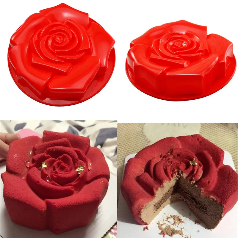 Large Rose Flower Shape Silicone Cake Mold Cake Pan Muffin Cup Jelly Pudding Baking mold DIY Baking Cake Tools6
