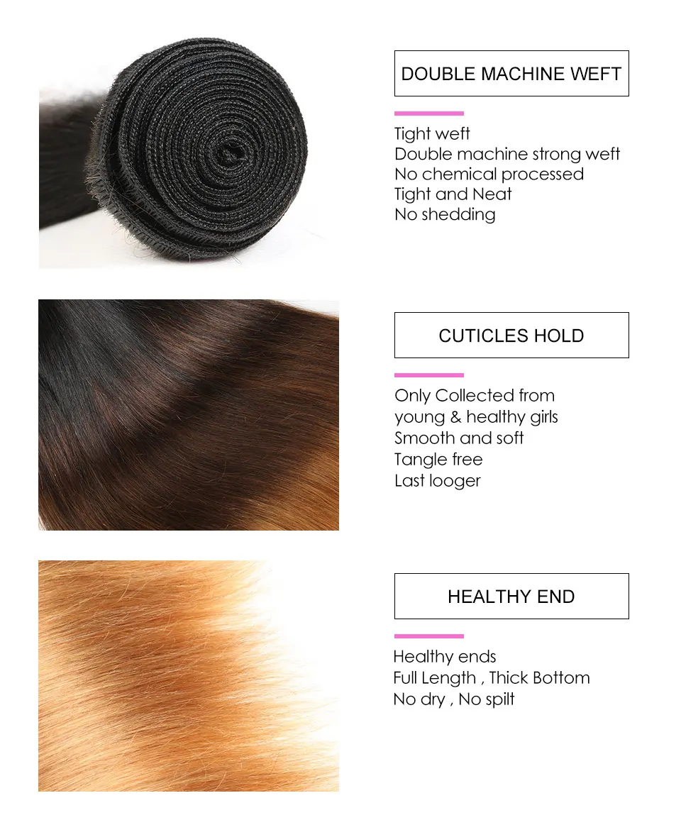 Hair Villa Ombre Indian Straight Hair With Closure #1b 4 30 4 4 Salon Remy Ombre Human Hair 2 3 Bundles with Lace Closure (8)