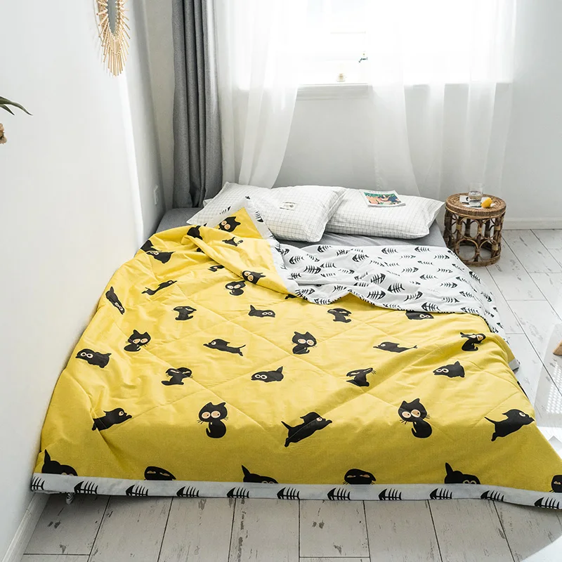

Cartoon Animals Soft Bed Quilt Comforter Washable Quilted Bedding Cotton Wide Edging Kids Cute Cats Air Condition Summer Quilts