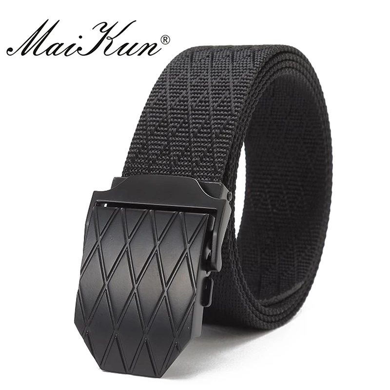 High Quality Nylon Men's Belts Durable Diamond Lattice Canvas Belt Unisex Frosted Metal Buckle