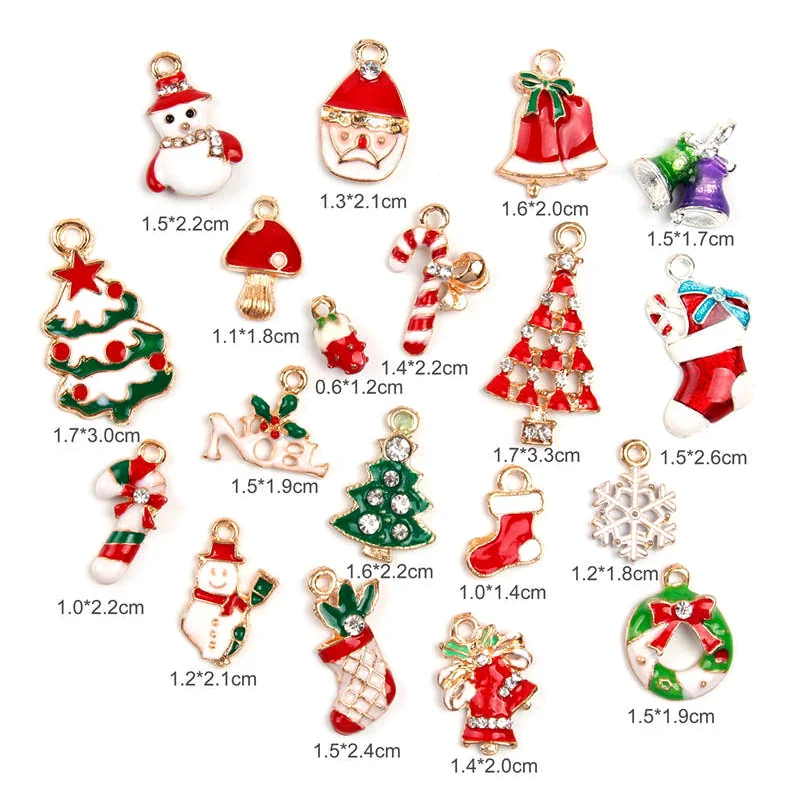 

19 Pcs Metal Alloy Assorted Christmas Charms Set Xmas Tree Snowman Jewellery Pendants Decor E2S