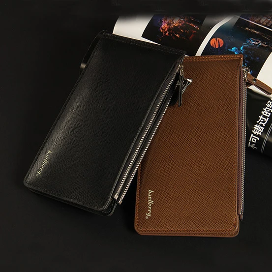 

New Design Men Wallet Solid Synthetic Leather Long Wallets Male Large Capacity Multi Card Holder Zipper Money Purse Free Ship