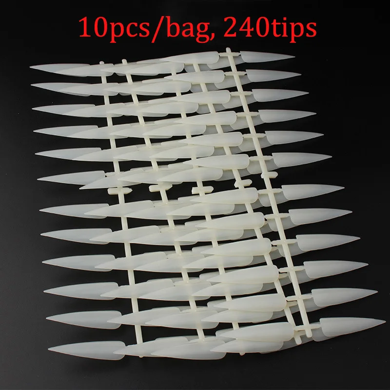 

240Pcs/set Stiletto Nail Art Tips Clear Natural Full Cover Oval Sharp End Long False Nails Tips Fake Nails for Nail Salon DTD-05