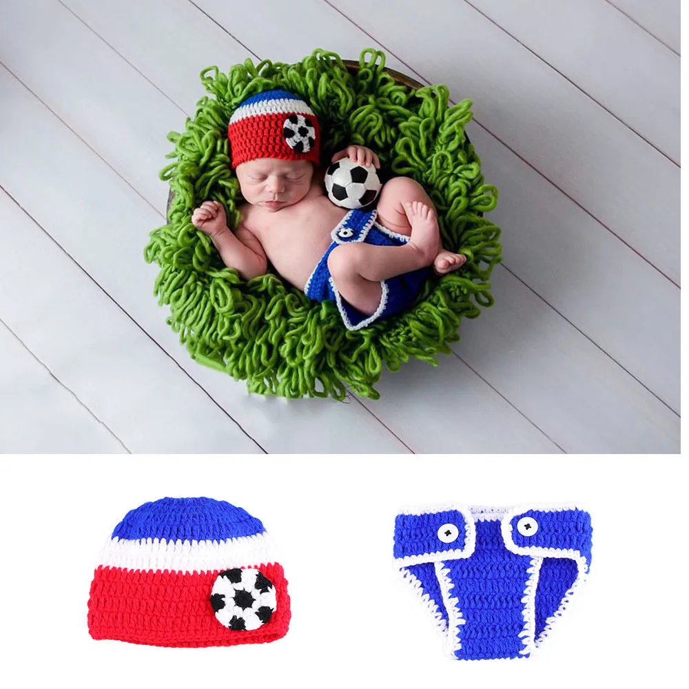 Вязаный футбольный игровой костюм для новорожденных мальчиков, реквизит для фотосъемки, вязаные Аксессуары для младенцев, спортивная одежда для новорожденных