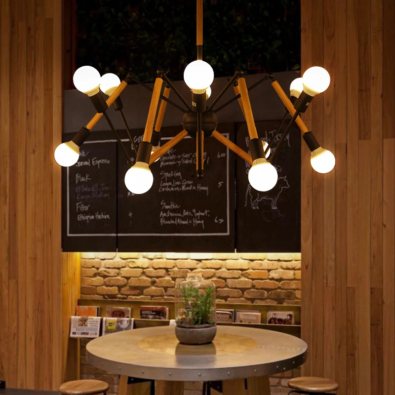 New Nordic decorations wood Spider Pendant Light Vintage industrial Nordic Loft Retro antique restaurant dining Pendant Lamp