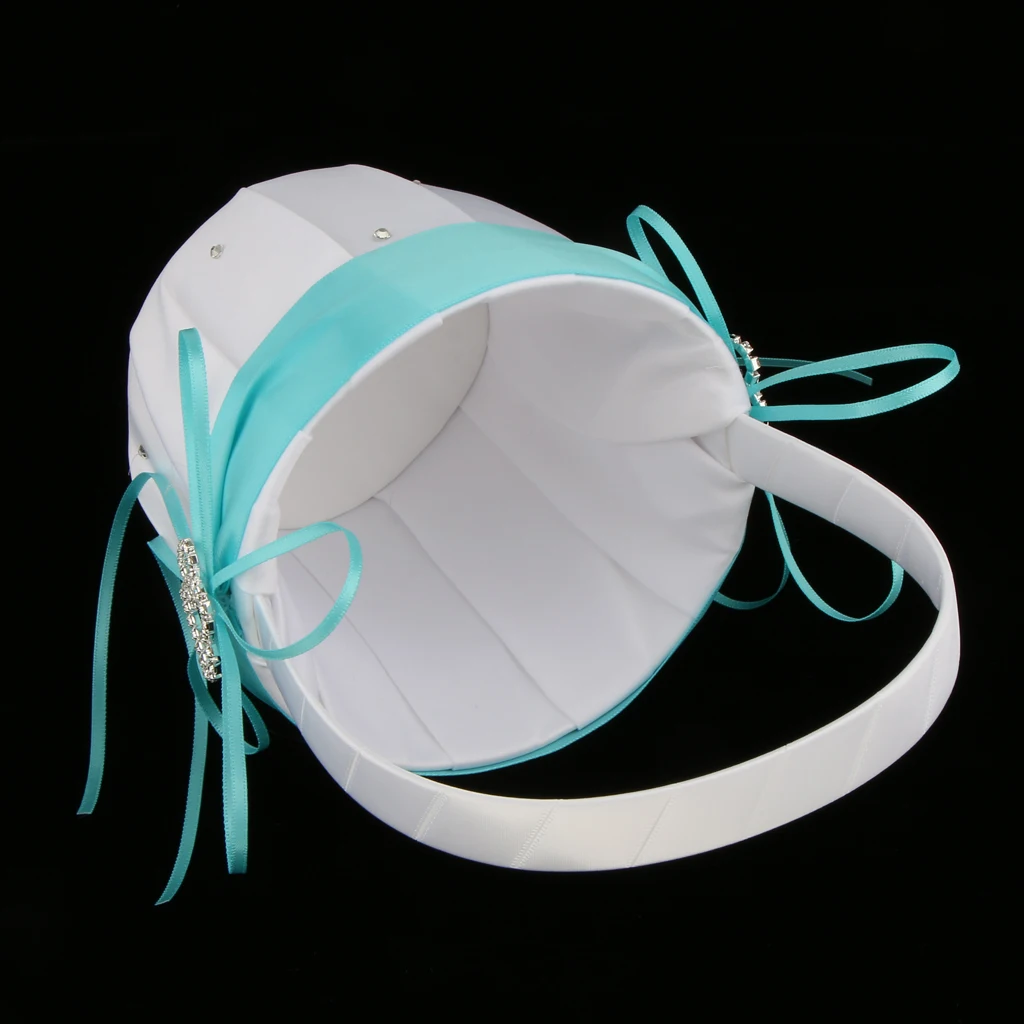 1 Set Crystal Rhinestone Double Heart Blue Wedding Ring Pillow Flower Girl Basket White Garden Supplies