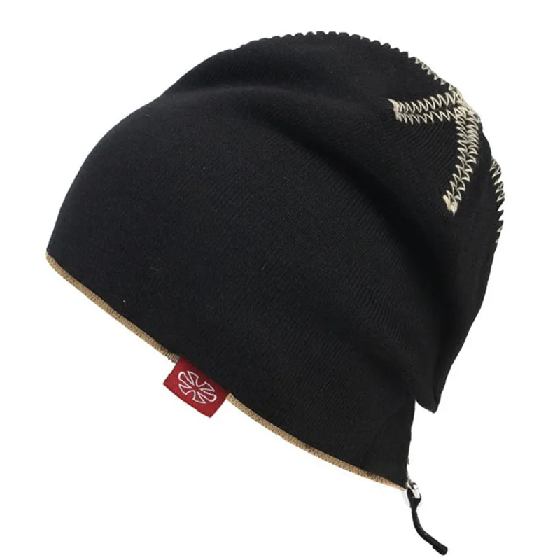 SN. SU. SK модные зимние шляпы, повседневные одноцветные двухслойные шапки на молнии для женщин и мужчин, Вязаные Лыжные шапки Skullies Beanies - Цвет: Черный