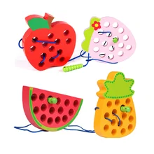 Червь едят фрукты игрушки с нанизыванием деревянный лабиринт Threading Дети Ранние образовательные одежды бусины игрушки для детей цвет когнитивные игрушки