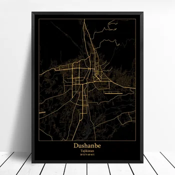 

Dushanbe Tajikistan city map Black and Gold City Map Modern City Canvas Art Print Wall Pictures for Living Room No Frame