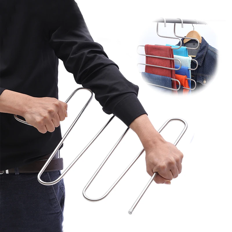 

Hoomall S-type 5 Layers Pants Clothing Hanging Rack Stainless Steel Closet Organizer Storage RackMultilayer Bathroom Holder