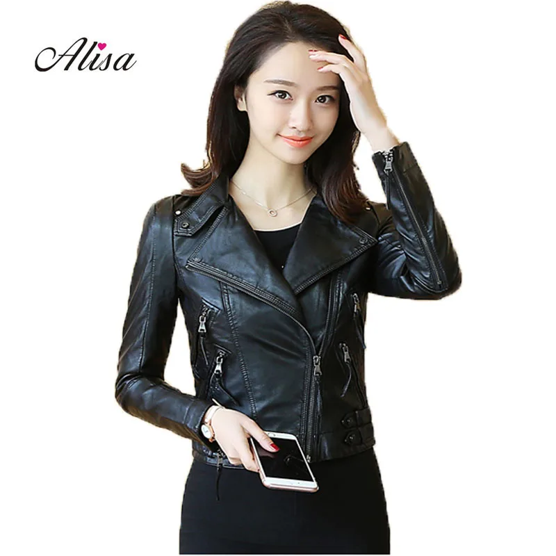 

Spring Autumn Faux Leather Jacket Women 2018 New Female Cheap Motorcycle Leather Jacket Ladies Turn Down Collar Biker Pu Coats