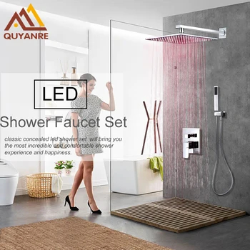 

Quyanre Concealed LED Shower Faucets Set Wall Mounted Rainfall Shower Head Handheld Shower Mixer Tap Bath&Shower Faucets