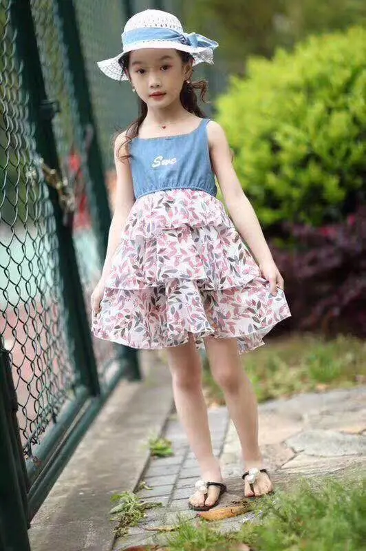 Новое летнее платье для девочек, детские модные Хлопковые Платья принцессы на бретельках с принтом для детей, вечерние платья, свадебная одежда для девочек
