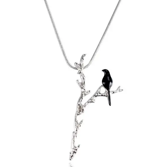 

Personalized Black Bird on Y-shaped Branch Pendant Necklace for Women Lovely Animal Jewelry Snake Chain Unique Bird Necklace 13