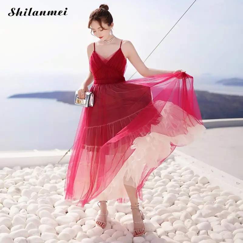 Aliexpress.com : Buy New Retro Red Chiffon Summer Dress For Women Long Casual Beach Dress 