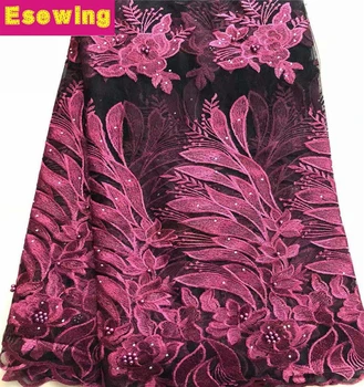 

Fuchsia Color Latest Nigerian Tulle Lace 2019 French Net Beaded Lace Fabric For Nigerian Wedding Embroidery African Lace Fabric
