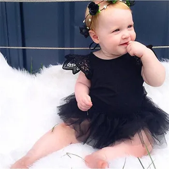 

Lovely Solid Color Flying-sleeved One Piece Dress with Lace Stitching Round-neck Kid's Dress for Baby Girls