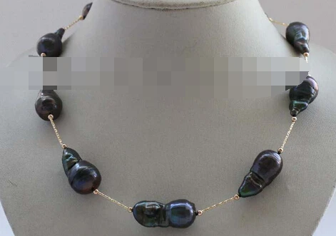 

bjc 0002389 Natural Black Baroque Reborn Keshi Pearl Chain Necklace 14k (C0309)