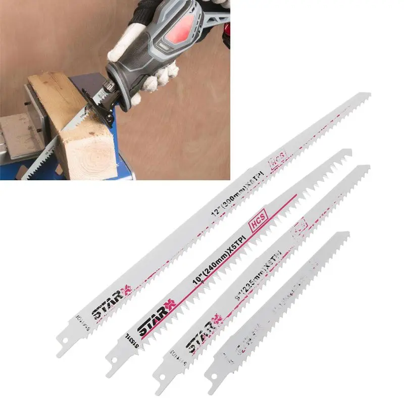 

New 4Pcs High Carbon Steel 150/200/225/300mm Reciprocating Sharp Saw Blades Set Effective Flexible For Cutting Wood Woodworking