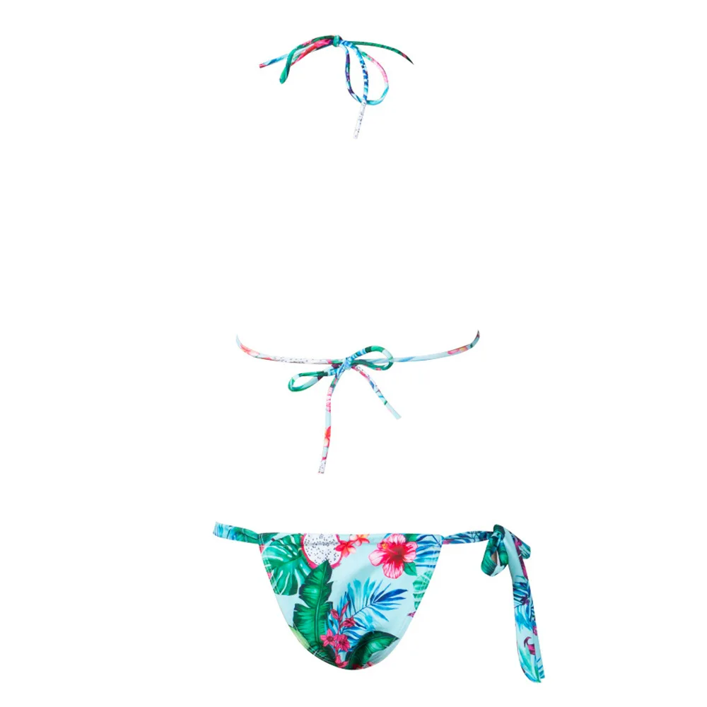 Sexy Colorfu Rainbow Striped Flora Bikini Set String Triangle Women's Swimwear Self Tie Side Tange Biniki 4 Color Size XL 13