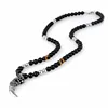 Punk gótico Lobo Diente de acero inoxidable colgantes 8MM abalorios de piedra negra declaración collar cadena 26