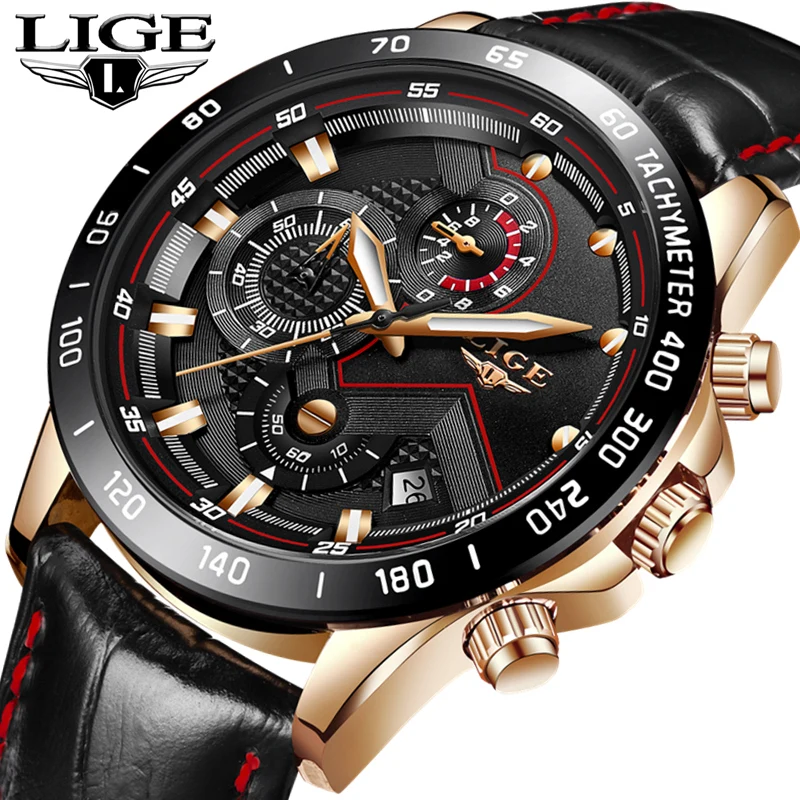 

LIGE New Mens Watches Casual Sports Leather Quartz Clock Waterproof Military Watch Mens Top Luxury Brand Watch Relogio Masculino