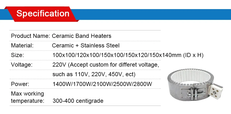 LJXH 1 шт. 110V220V380V ленточные нагреватели керамический нагревательный элемент из нержавеющей стали 100x100 мм/120x100 мм/150x100 мм 1400 Вт/1700 Вт/2100 Вт