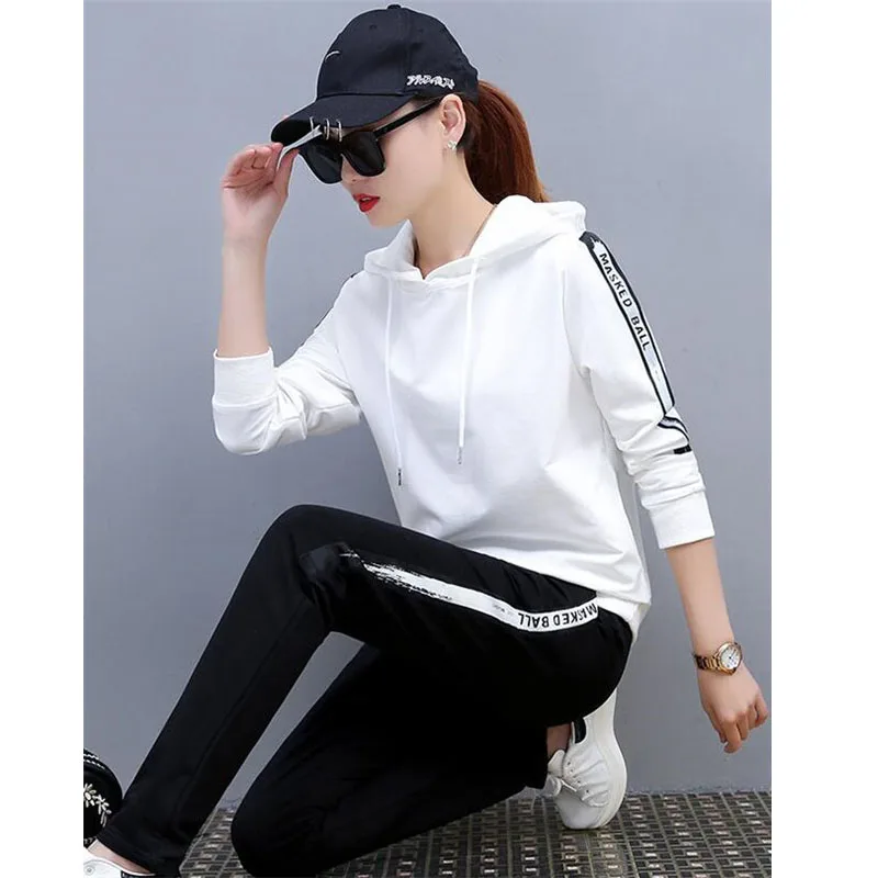 

2019 Spring Women's Red WHITE Hoodie Casual Sportswear Female Suit Two Piece Ladies Sweatshirts Autumn Long-sleeved Hoodie E169