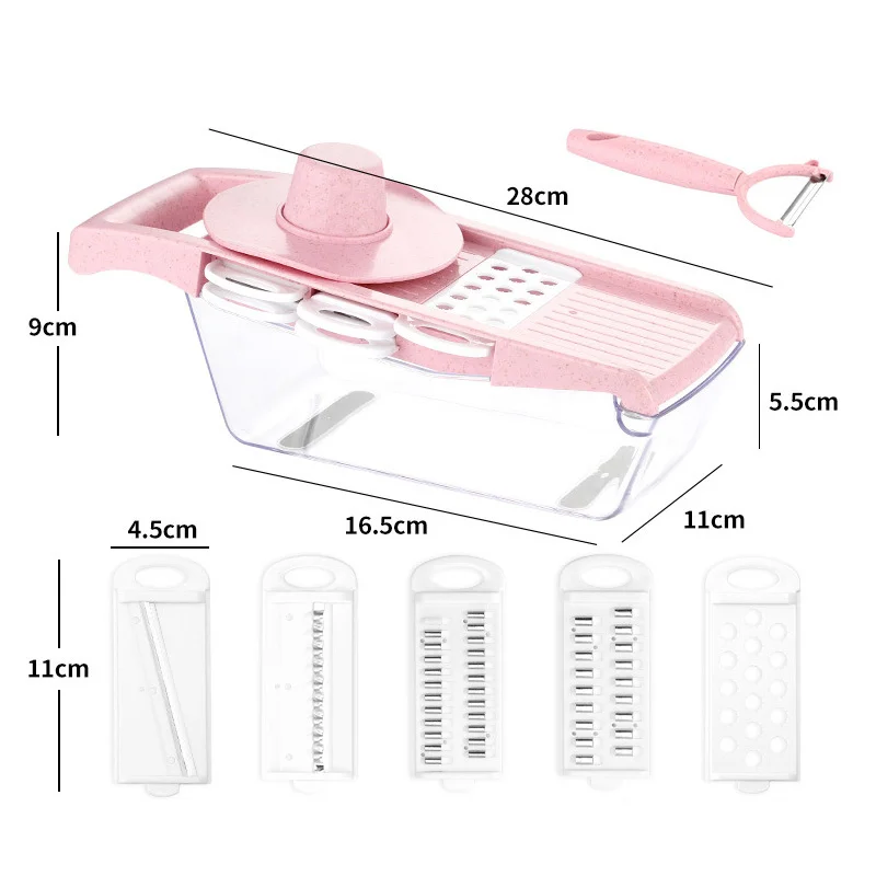 Omife кухонные аксессуары кухня 5в1 мандолин резак для овощей салат Овощечистка картофель спиральный резак чеснок морковь терка - Цвет: pink with box