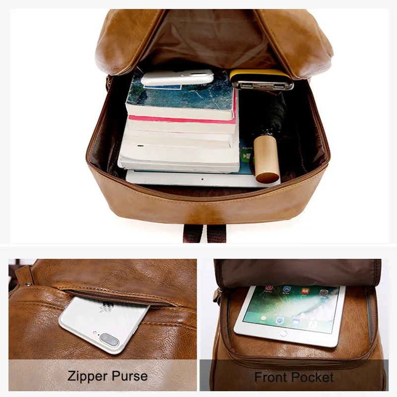  Fashion Men Backpack Waterproof PU Leather Travel Bag Man Large Capacity Teenager Male Mochila Lapt - 32963029173