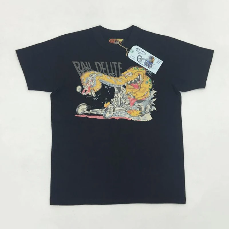 

BOB DONG 60s Hot Rod Motorcycle Retro Tee Shirts Mens Cartoon Print Short Sleeve