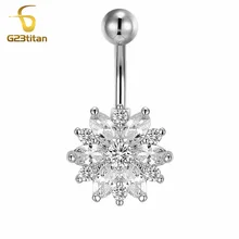 G23titan Rhinestone Flower Belly Button Ring Anti-allergic Body Jewelry Piercings Navel Rings Ombligo Bikini Women Girls Beach