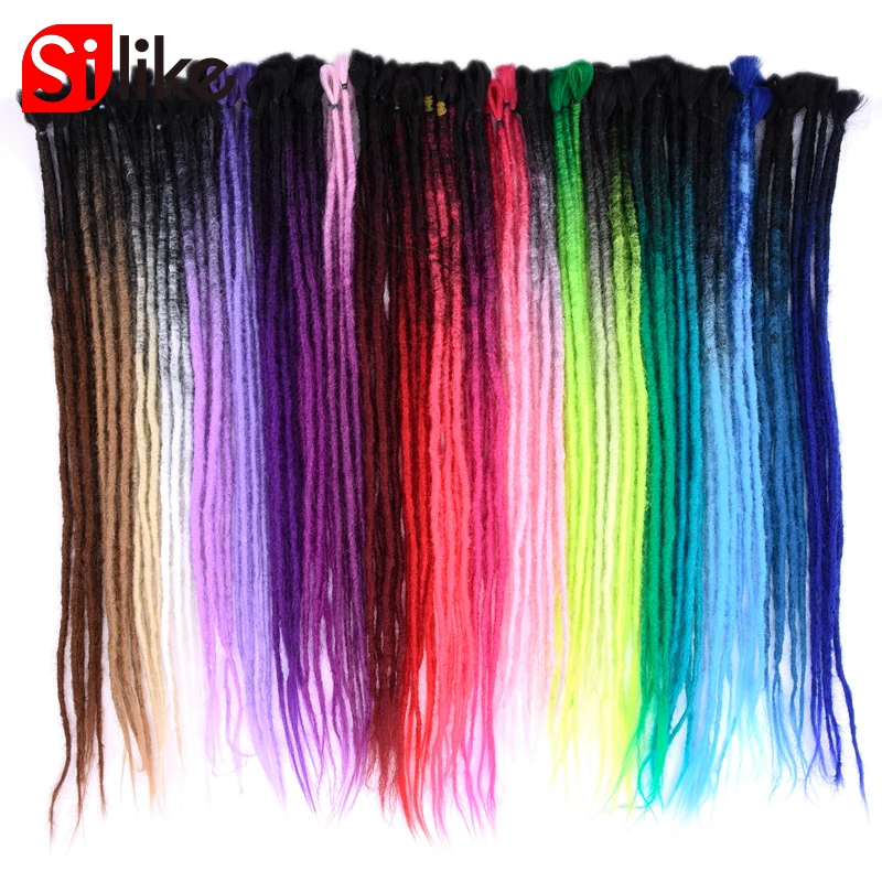 

Silike 24inch Synthetic Handmade Dreadlocks Hair Extensions Pink Blue Ombre Crochet Hair 5 Strands Crochet Braid Hair For Women