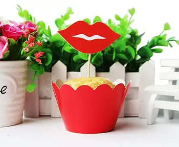 

120pcs/lot Red Lip Cupcake Wrappers And Toppers Picks Cake Decoration In Birthday Or Party (60pcs Wrappers + 60pcs Toppers)