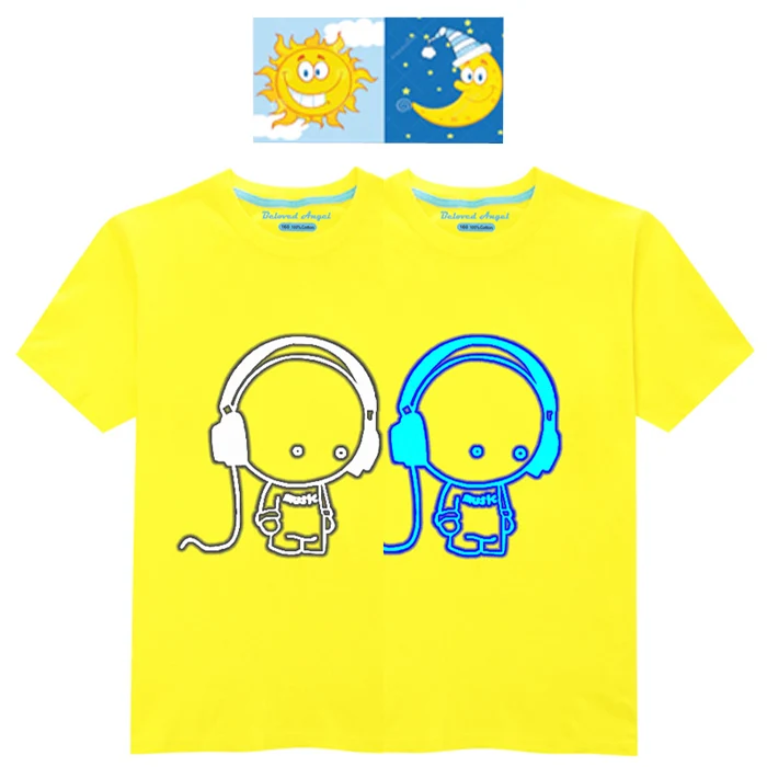 Летние топы с короткими рукавами с человеком-пауком; футболки для мальчиков и девочек; топы для детей; Светящиеся майки; футболка для подростков; детская одежда для девочек - Цвет: Music
