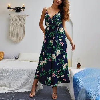 

Women Lace Up Floral Print Jumpsuit Summer Casual Loose Beach Jumpsuit Wide Leg Overalls