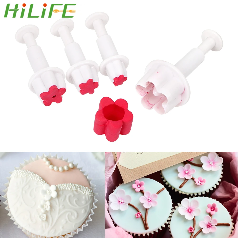 

HILILFE 4Pcs/set Fondant Plunger DIY Cutters Flower Sets Cake Decorations Cake Mold